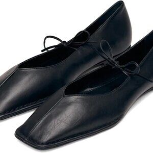 Women's Ballet Flats PU Square Toe Lace Up Wide Width Casual Slip On Shoes